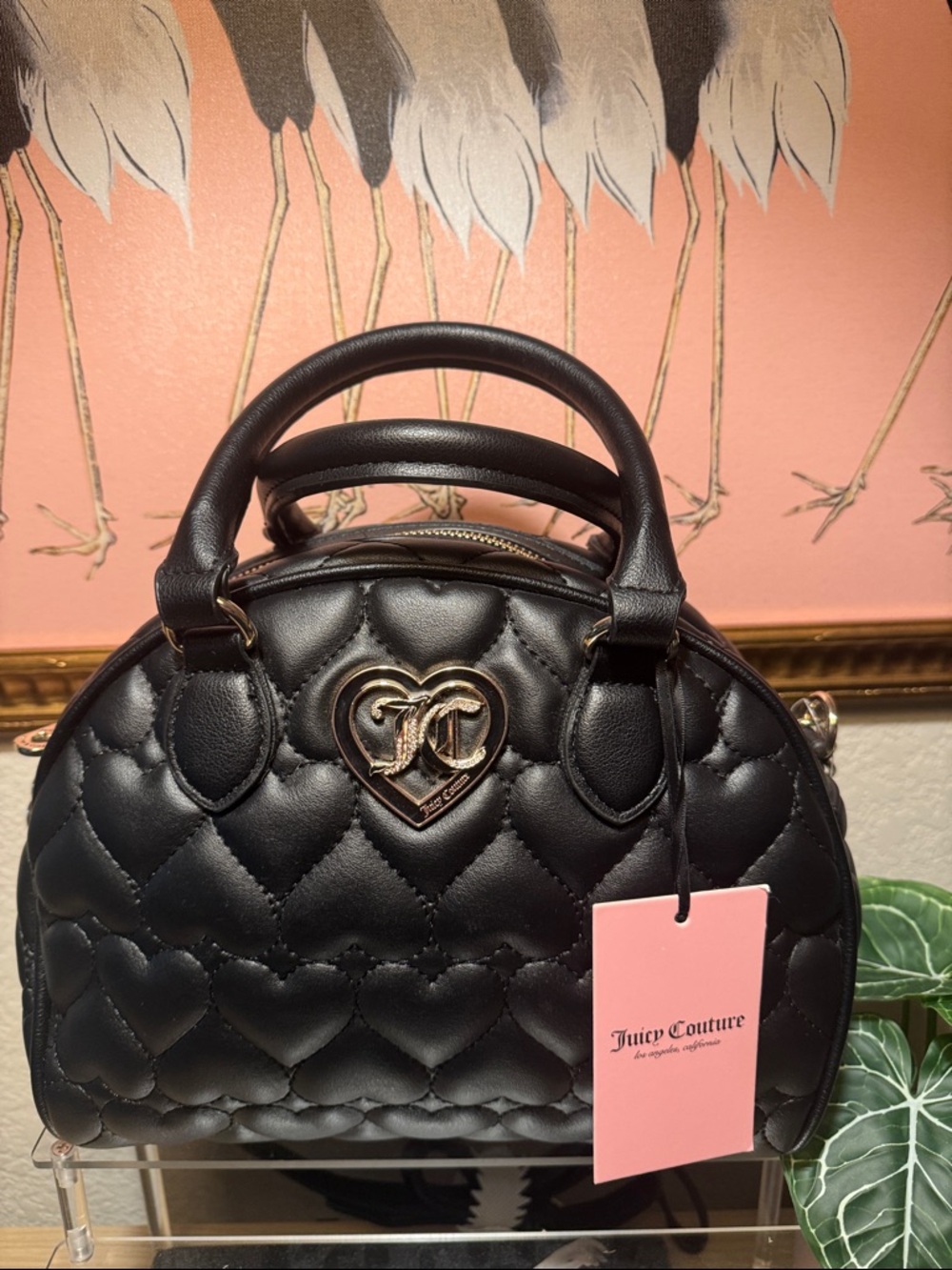 Juicy Couture Black Heart Quilted Mini Bag Y2K Coquette Crossbody NWT
